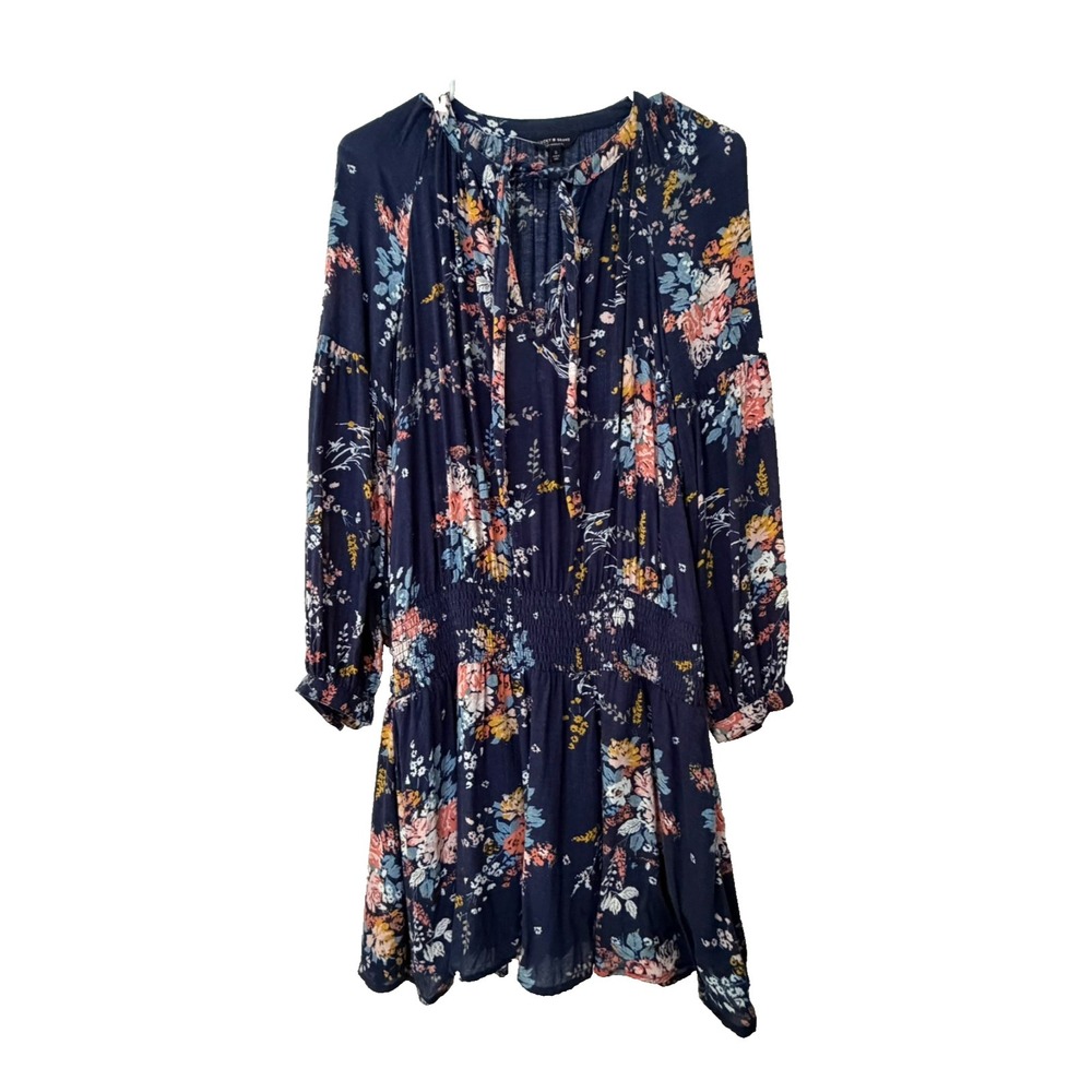 Lucky Brand Dress Drop‎ Waist Floral Blue Long Sleeves Size Small Viscose